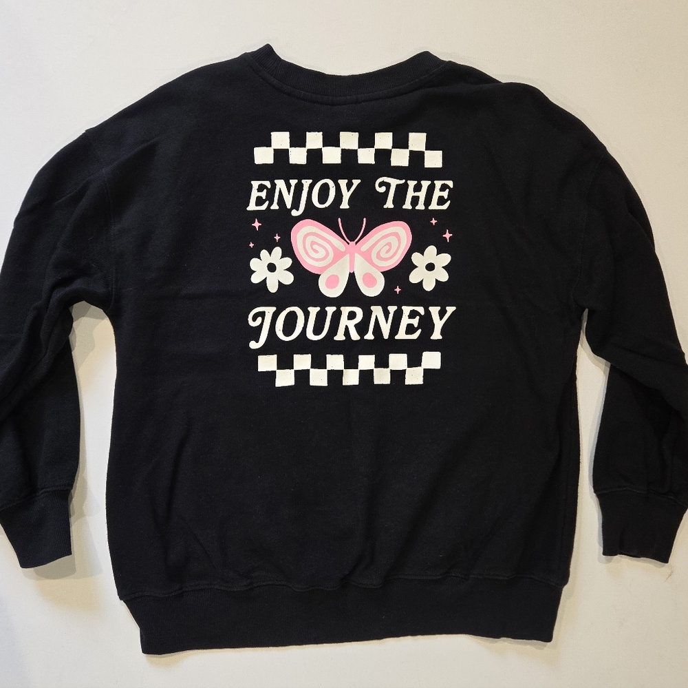 Old Navy Oversized Black Crew Neck with Butterfly Design Girls Size 10/12 - Picture 7 of 10
